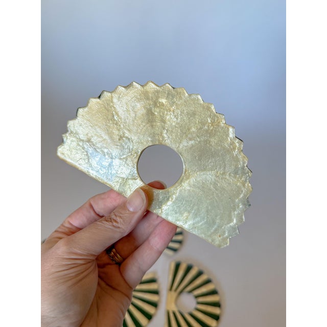 1980s Fan Shaped Capiz Shell Napkin Rings, Set of 6 For Sale - Image 12 of 15