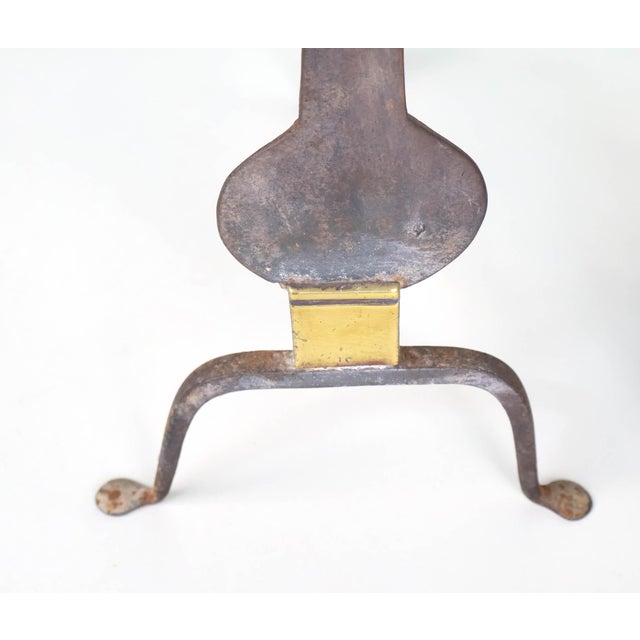 Metal Antique Federal Brass and Iron Fireplace Andirons and Fire Screen—Three Piece Set For Sale - Image 7 of 11