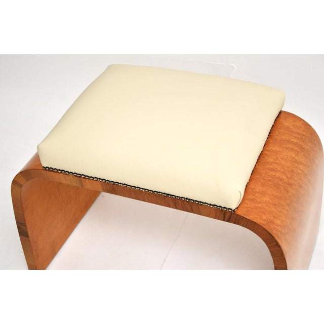 Brown Art Deco Birds Eye Maple and Leather Stool, 1930s For Sale - Image 8 of 11