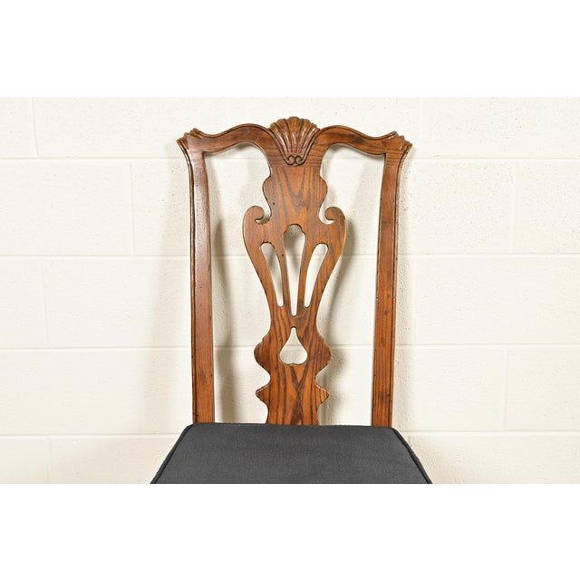 Wood Henredon Georgian Carved Oak and Cane Side Chairs or Dining Chairs, Pair For Sale - Image 7 of 17