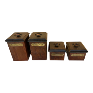 Vintage MCM Wooden Canisters With Lids by Ma Leck Kitchen Set 4Pc
