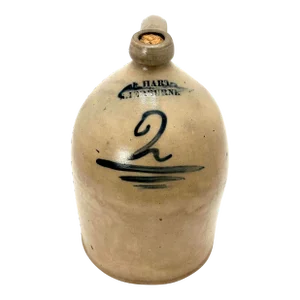Antique Blue Decorated American Stoneware 2 Gallon Spirits Jug by J. Hart in Sherburne New York
