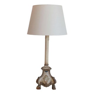 18th-Century French Louis XVI Painted and Giltwood Altar Candlestick Lamp For Sale
