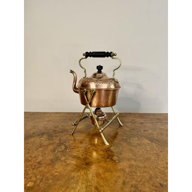 Antique Victorian Copper and Brass Spirit Kettle and Stand, 1880 For Sale - Image 4 of 8