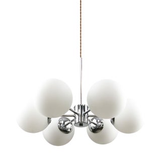 Space Age Italian Sputnik Chrome and Opaline Chandelier, 1970s For Sale