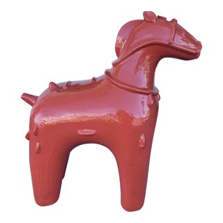 Monumental Vintage Chinese Guardian Horse Sculpture- Custom Fiery Opal High-Gloss Finish For Sale