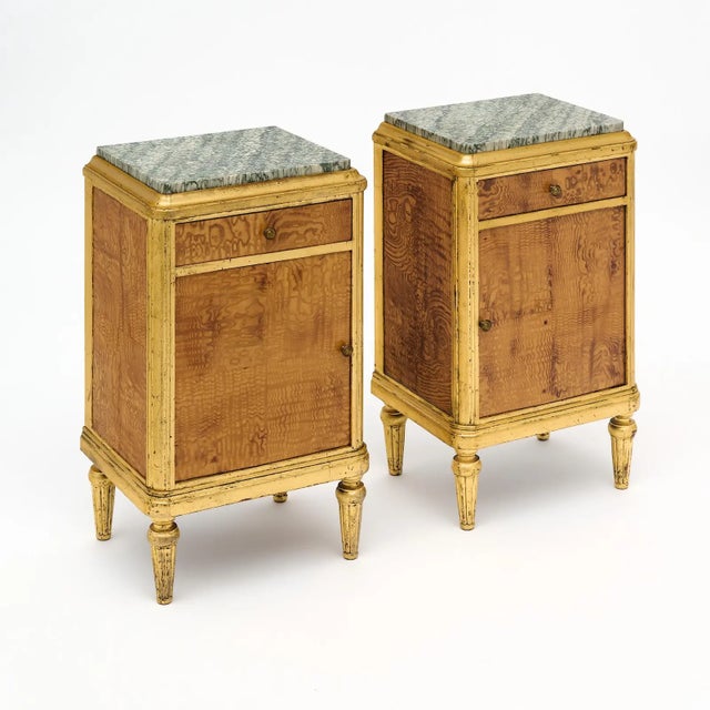 French Maison Jansen French Marble Top Side Tables or Night Stands Set of 2 For Sale - Image 3 of 9