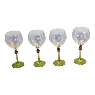 Late 20th Century Festivo Italian Wine Glasses Green & Red Stem - Set of Four For Sale