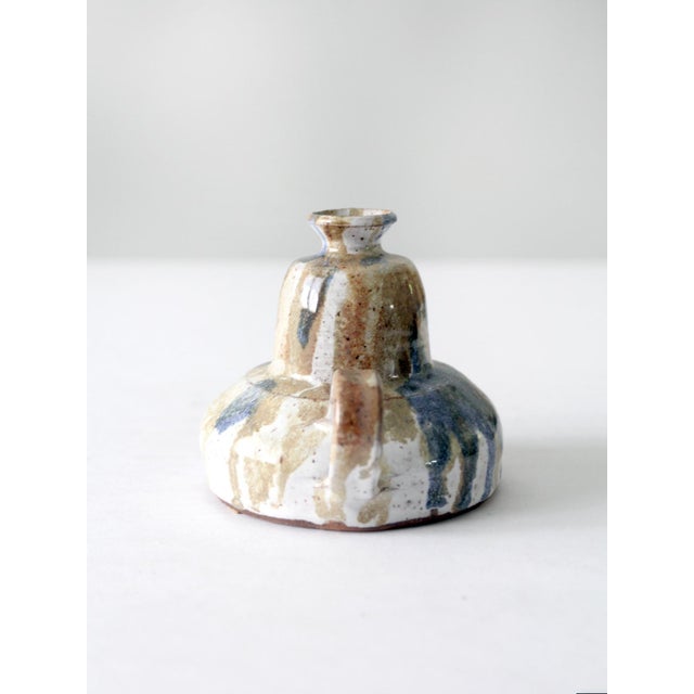 Blue Vintage Studio Pottery Oil Lamp Vase For Sale - Image 8 of 10