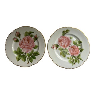 Vintage Mid 20th Century Hand Painted Pink Cottage Roses Porcelain Plates - a Pair For Sale