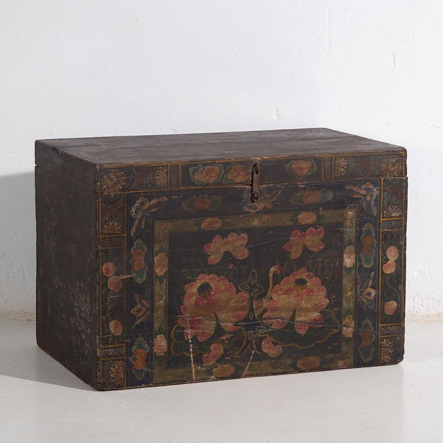 Antique Opera Chest with Lotus Flowers, China, 1900s For Sale - Image 10 of 10