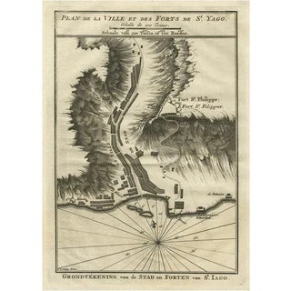 Antique Plan of the Forts and Town of St. Yago in the Cape Verde Islands, 1747 For Sale