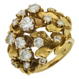 Vintage 2.30 Carat Diamond 14k Yellow Gold Cocktail Ring, Size 5 For Sale