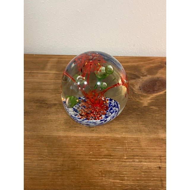 Murano Hand-Blown Art Glass Paperweight – Red Flower Burst With Controlled Bubbles, 2 Lb For Sale - Image 4 of 8