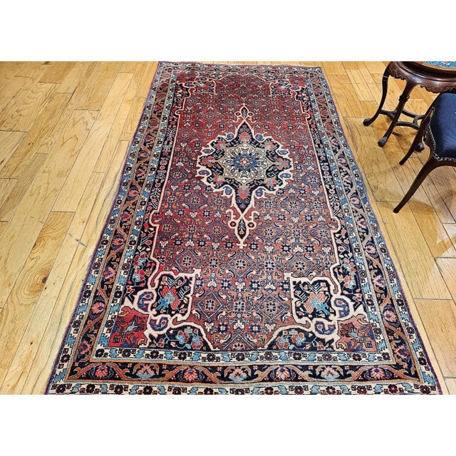 Persian Vintage Persian Bidjar Gallery Rug, Hand-Knotted Wool, Geometric Medallion Pattern, Red & Navy, 5’ X 9’ For Sale - Image 3 of 12