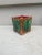 French Square Majolica cache pot Onnaing, Circa 1890. Decorated with leaves.