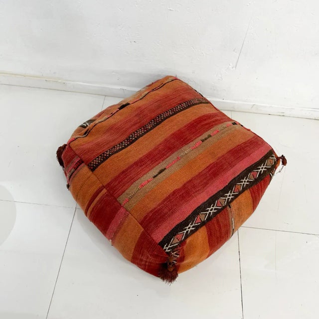 Burnt Orange Vintage Moroccan Kilim Floor Cushion Pillow, Geometric Fabric, 1970s For Sale - Image 8 of 10