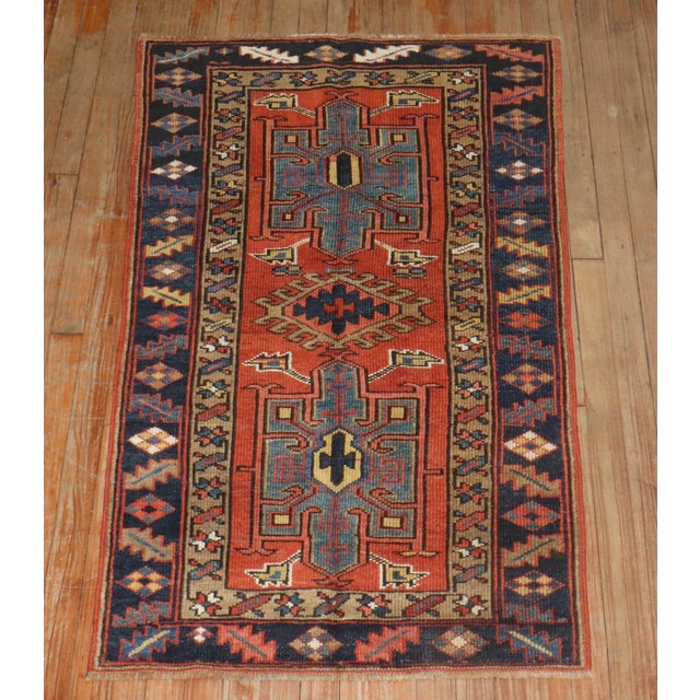 Red Antique Zabihi Collection Persian Heriz Geometric Small Rug For Sale - Image 8 of 8