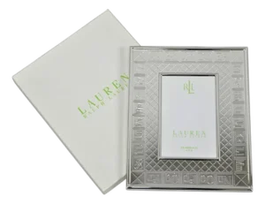 Late 20th Century Ralph Lauren Silver Plated 4x6 Picture Frame MacKenzie Quilt Alphabet Motif Nib