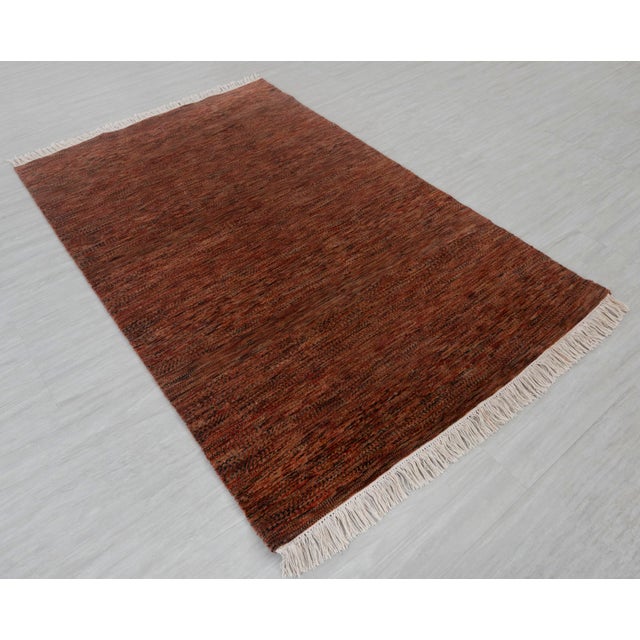 4' x 6' Savannah Hand Knotted Modern Red Rust Wool & Silk Rug For Sale - Image 6 of 15