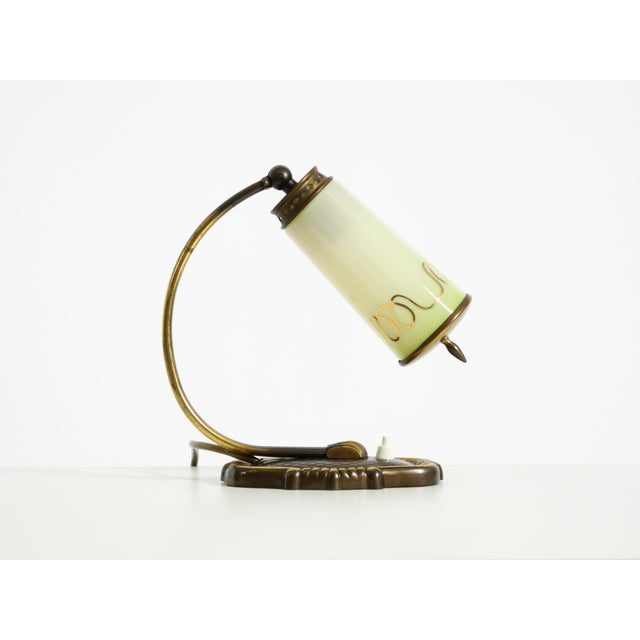 Mid-Century Modern Brass Table Lamp with Glass Shade, 1940s For Sale - Image 3 of 18