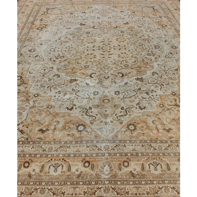 Textile Antique Persian Tabriz Rug With Layered Medallion in Light Copper, Brown & Cream For Sale - Image 7 of 16