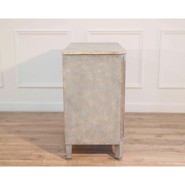 Mid 20th Century Swedish Gustavian-Style Blue Chest of Drawers with Faux Marble Top For Sale In Atlanta - Image 6 of 8