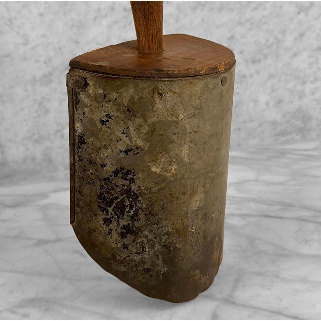 Antique Primitive Farmhouse Wood & Galvanized Barn Feed Ice Scoop For Sale - Image 9 of 11