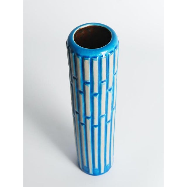 Tall Slender Blue Ceramic Cylinder Vase by Carl-Harry Stålhane for Rörstrand, 1960s For Sale - Image 18 of 18
