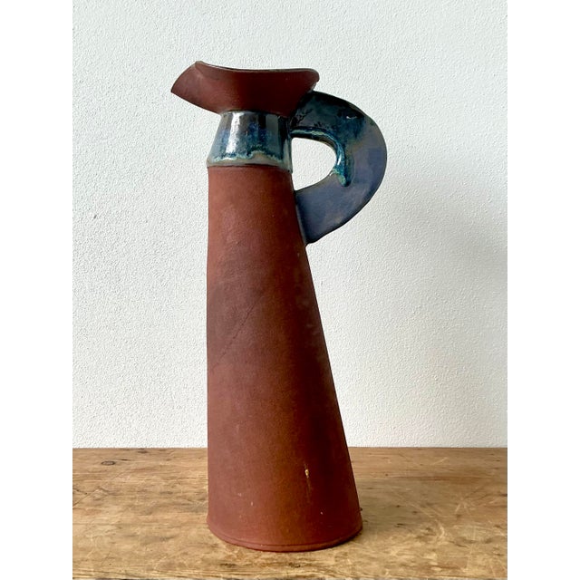 Mid-Century Modern Vintage Boho Original Studio Pottery Pitcher For Sale - Image 3 of 10