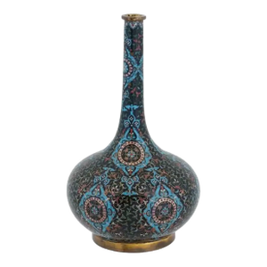 Early 20th Century Chinese Cloisonne Enamel Brass Vase W Foliage Motif