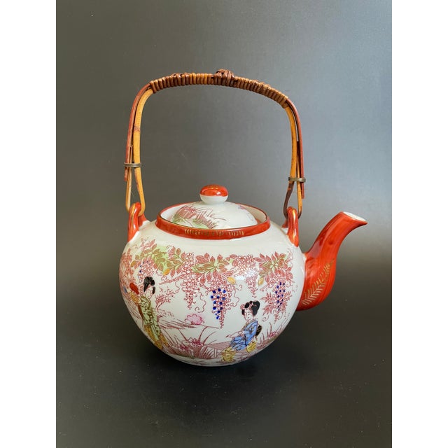 Antique Kutani Eggshell Porcelain Teapot & Teacup Trio Set With Lithophane For Sale - Image 4 of 17