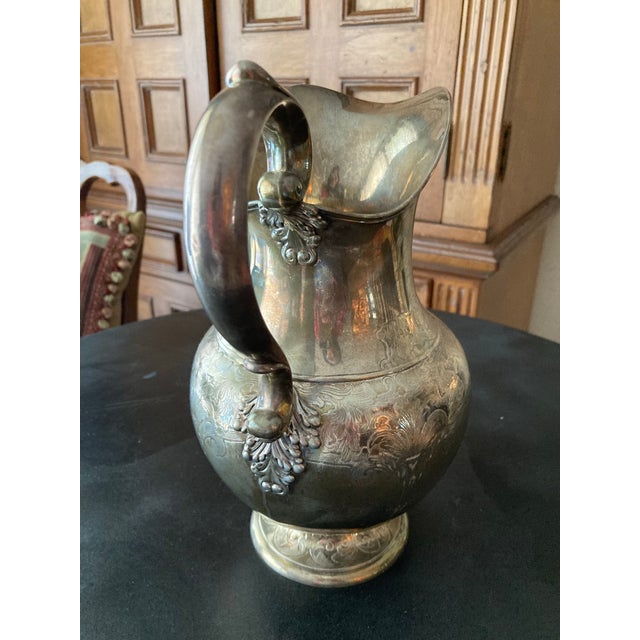 American 1900s Americana Tiffany Co Pitcher of Baluster Form Etched W/Cartouches Formed of Acanthus Strapwork &Ivy W/Scroll Handle Terminating in Acanthus For Sale - Image 3 of 6