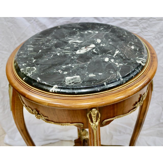 Italian Antique Italian Rococo Round Black Marble Top Table With Ormolu Trims For Sale - Image 3 of 5
