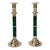 Vintage Brass and Faux Malachite Candlestick Holder Pair For Sale