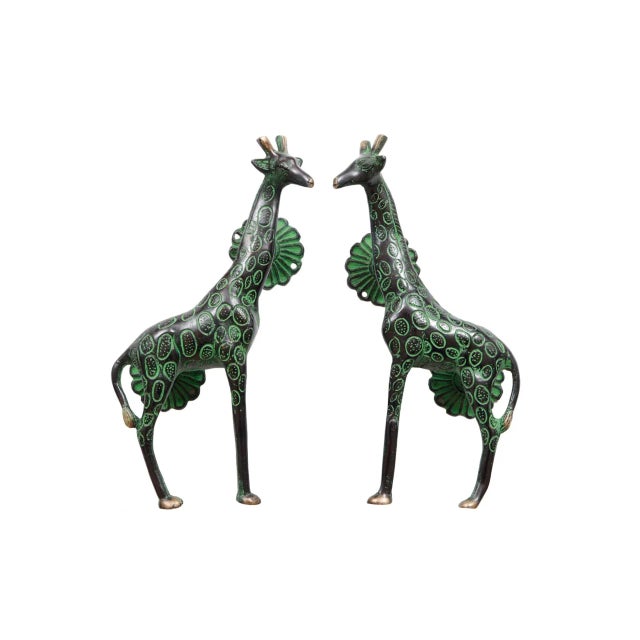 Metal Green Brass Giraffe Door Handles - a Pair For Sale - Image 7 of 7