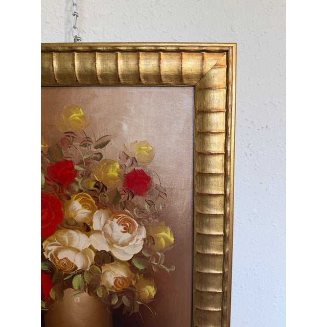 Late 20th Century Vintage Floral Still Life Oil Painting Roses Signed Framed Classic Bouquet For Sale - Image 5 of 8
