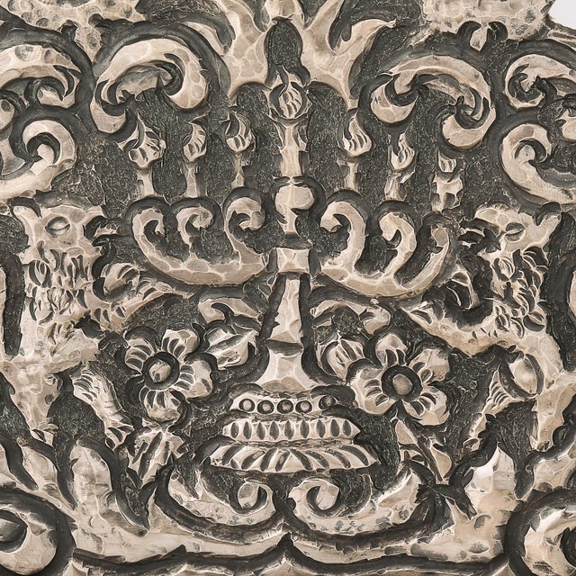 Mid 19th Century Baroque 19th Century Hand-Worked Repoussé Sterling Oil Lamp Footed Menorah For Sale - Image 5 of 18