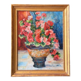Vintage Oil of Florals on Canvas For Sale