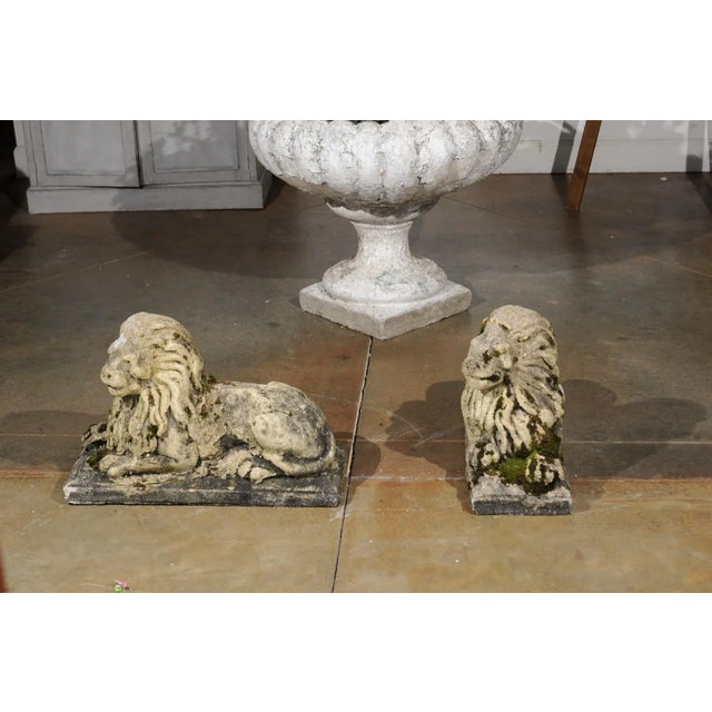 English 20th Century Composition Reclining Lion Sculptures with Patina - A Pair For Sale - Image 10 of 12