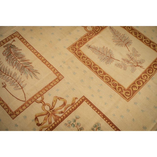8x10 Vintage Aubusson Flat Weave Wool Rug, Ivory Botanical Panel For Sale In New York - Image 6 of 13