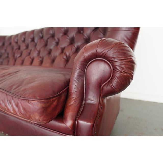 Brick Red Restoration Hardware Churchill Leather Sofa For Sale - Image 8 of 14