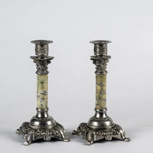 Italian Alloy and Marble Candlesticks, 1950s, Set of 2 For Sale - Image 6 of 8