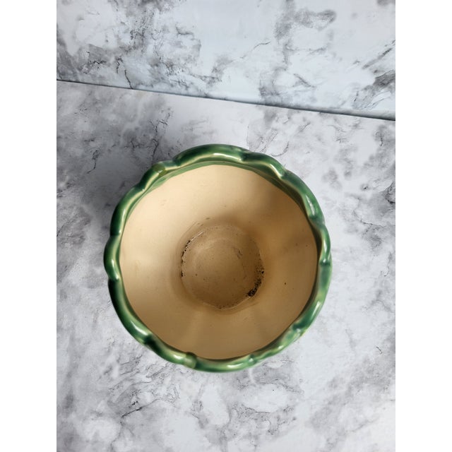 1970s Green Glazed Majolica Lotus Leaf Planter For Sale - Image 4 of 8