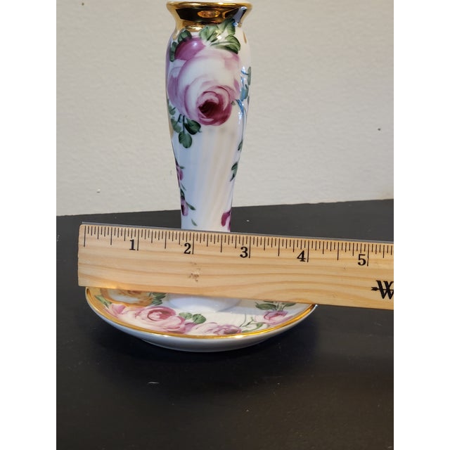 1960s Limoges Porcelain Hatpin Holder Gold Trim Floral Hand-Painted For Sale - Image 12 of 13