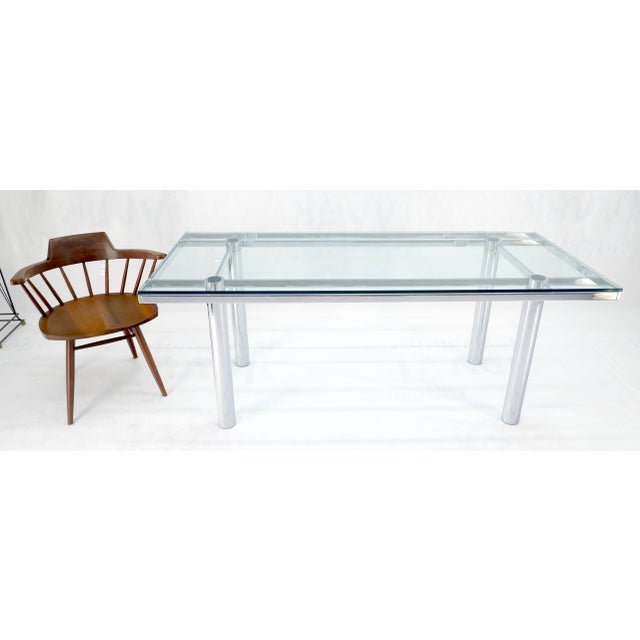 Tobia Scarpa Chrome Base Rectangle Glass Top 4 Cylinder legs Dining Table Mint! For Sale - Image 9 of 12