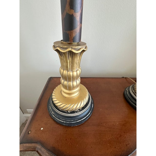 1990s Vintage Transitional Ethan Allen Hand Painted Candlestick Lamps, a Pair For Sale - Image 5 of 8