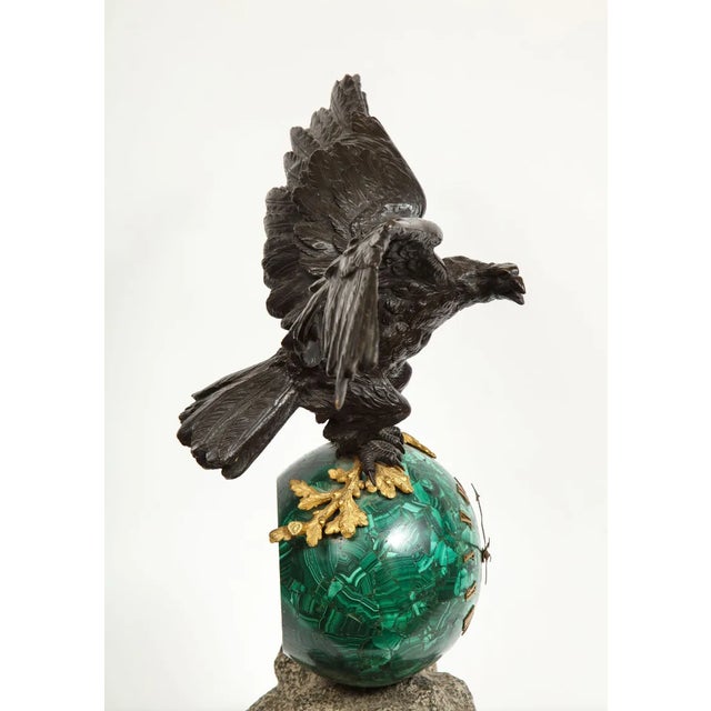 Bronze 1889 Patriotic French Patinated Bronze Eagle and Malachite Clock on Granite Base For Sale - Image 8 of 12