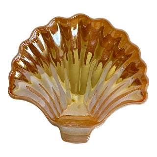 Hollywood Regency Orange Lusterware Shell Trinket Candy Dish For Sale