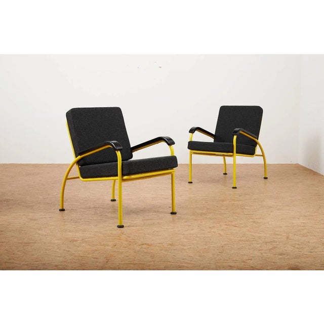 Yellow Tubular Steel Armchairs with Black Bakelite Armrests and Feet and Kvadrat Upholstery from Embru, 1934, Set of 2 For Sale - Image 12 of 12